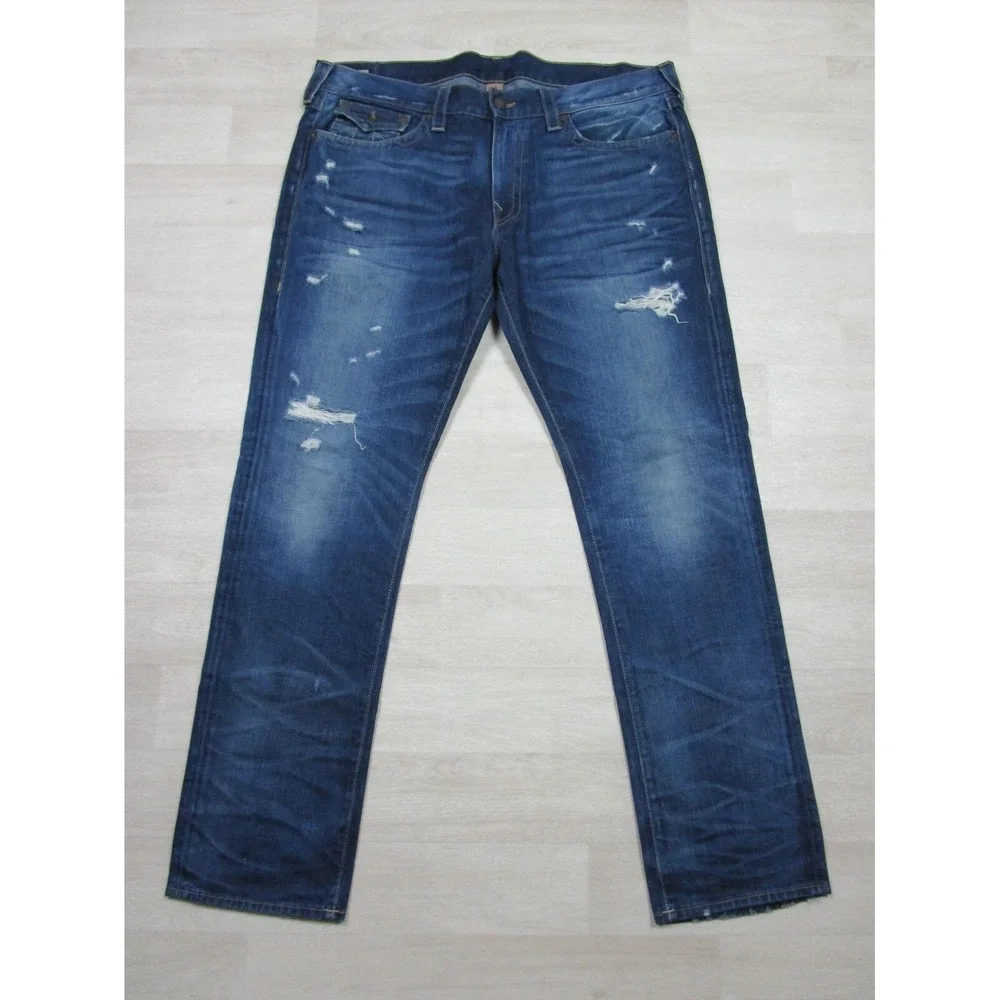 True Religion Men's Designer Jeans - Geno Relaxed Slim USA Black Size 42x34 Blue